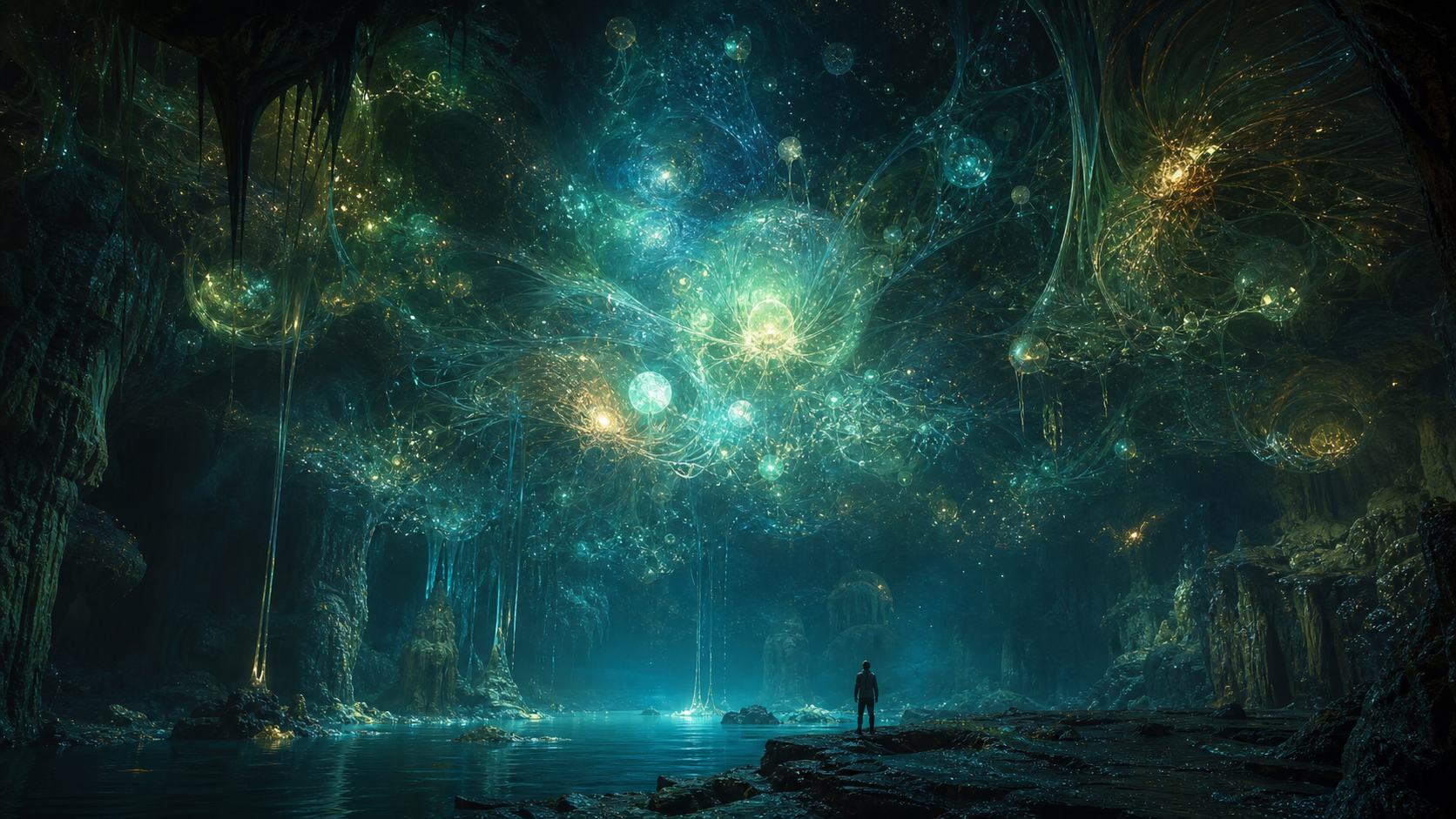地下洞穴中发光孢子形成星云般的生命结构